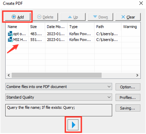 Image showing the Create PDF pop-up